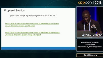 Feedback on practical use of C++17 std::recursive_directory_iterator - Noel Tchidjo [ CppCon 2018 ]