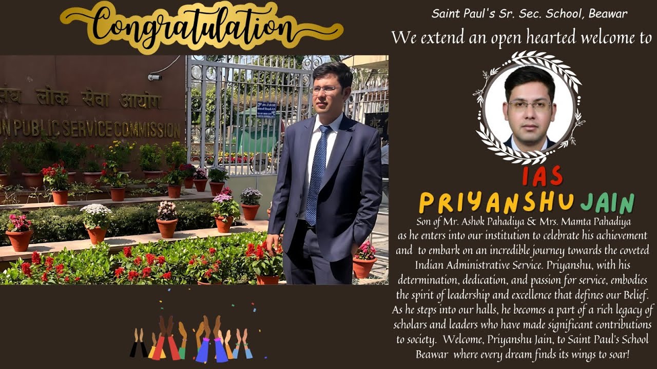 "Embracing Excellence:  Felicitating IAS Priyanshu Jain at Saint Paul's Sr. Sec. School Beawar"
