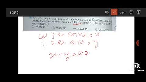 Aruna has only Rs. 1 and Rs. 2 coins with her. If the total number of coins that she has is 50 and..