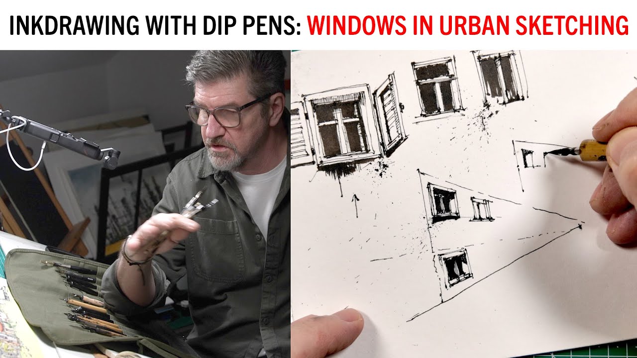 INKDRAWING with DIP Pens: Windows in Urban Sketching - YouTube