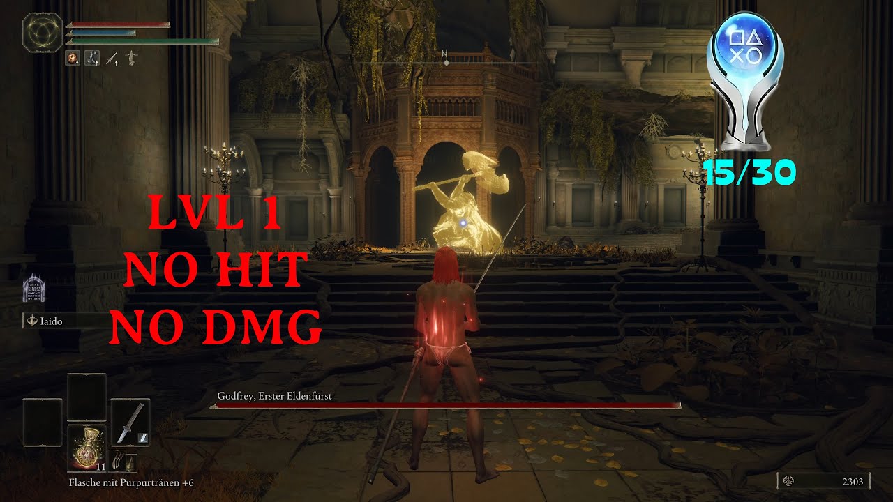 Elden Ring LVL 1 No Hit No Damage Golden Godfrey (Solo Melee No DMG  Level 1) Platinum 15/30