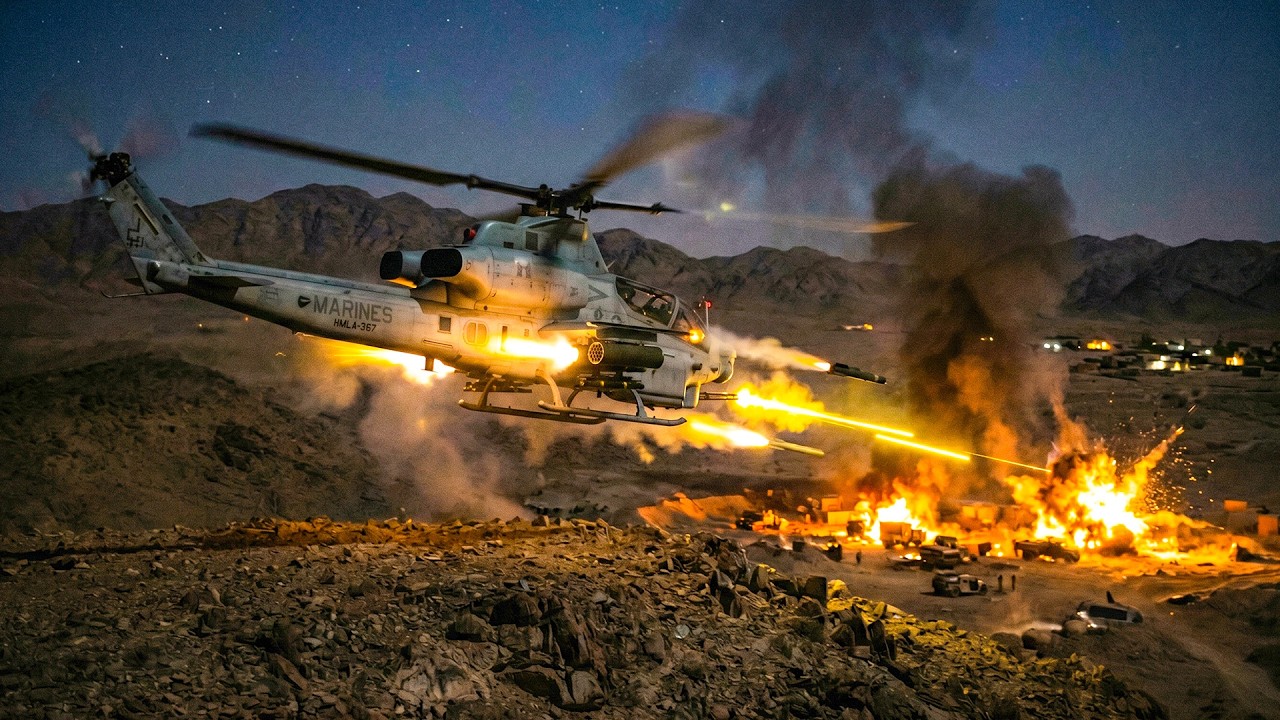 Terrifying Night Ops! US HMLA-267 Attack Helicopter Unleashes Devastating Firepower