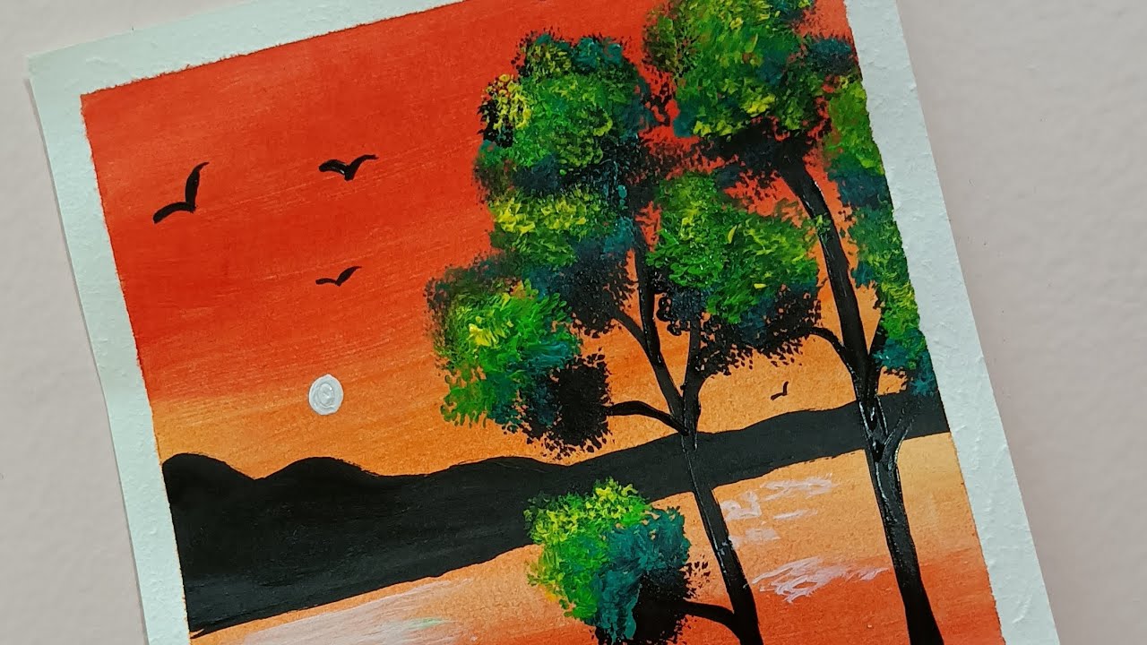 Easy Acrylic painting | sunset scenery drawing #scenery#scenerypainting#trending#trendingvideo#viral