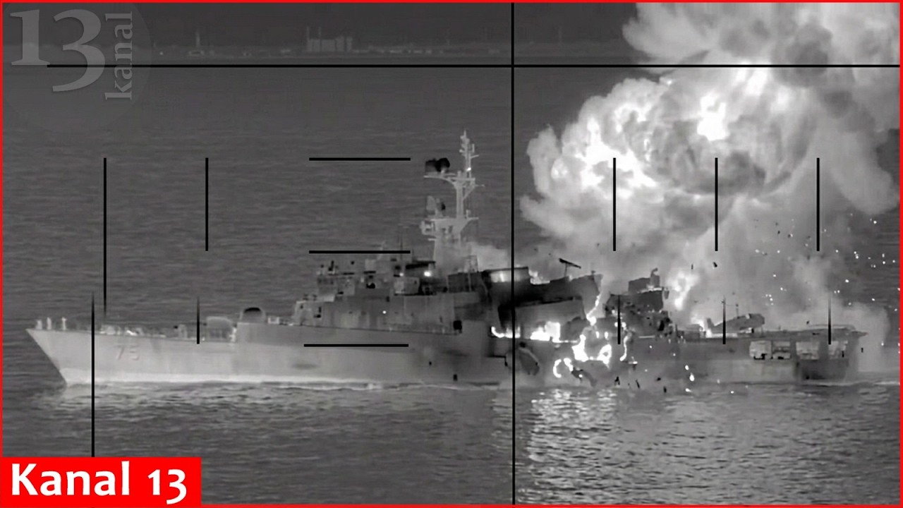 Moment of strike - In first after World War II, US submarine strikes Iranian warship with torpedo