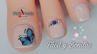 💛 UÑAS DECORADAS color BEIGE con FRANCÉS BLANCO / Diseño de UÑAS para PIE  colores PASTEL / MARIPOSA - thptnganamst.edu.vn