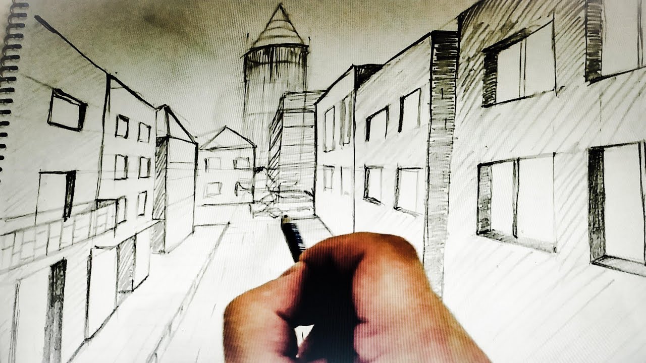 1 NOKTA PERSPEKTİF İLE CADDE🌇 ÇİZİMİ NASIL YAPILIR? - How To Draw a Street İn 1 Point Perspective!?