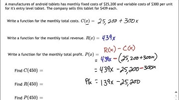 Create Cost, Revenue, and Profit Functions