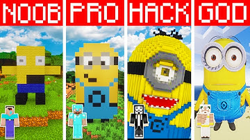Minecraft Battle: NOOB vs PRO vs HACKER vs GOD: MINIONS BUILD HOUSE CHALLENGE Minecraft Animation