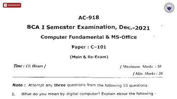 BCA 1ST SEM COMPUTER FUNDAMENTAL AND MS OFFICE AC DEC 2021 | DBRAU