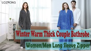 Winter Warm Thick Couple Bathrobe Women Men Long Sleeve Zipper Split Y Bath Robe