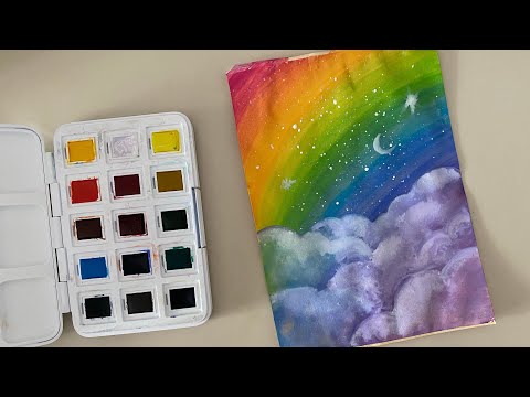 Rüya gibi bir gün🌈 ☁️Gökkuşağı & Bulutlar/ Suluboya ile gökkuşağı çizimi artık çok kolay 🥳 - ESV