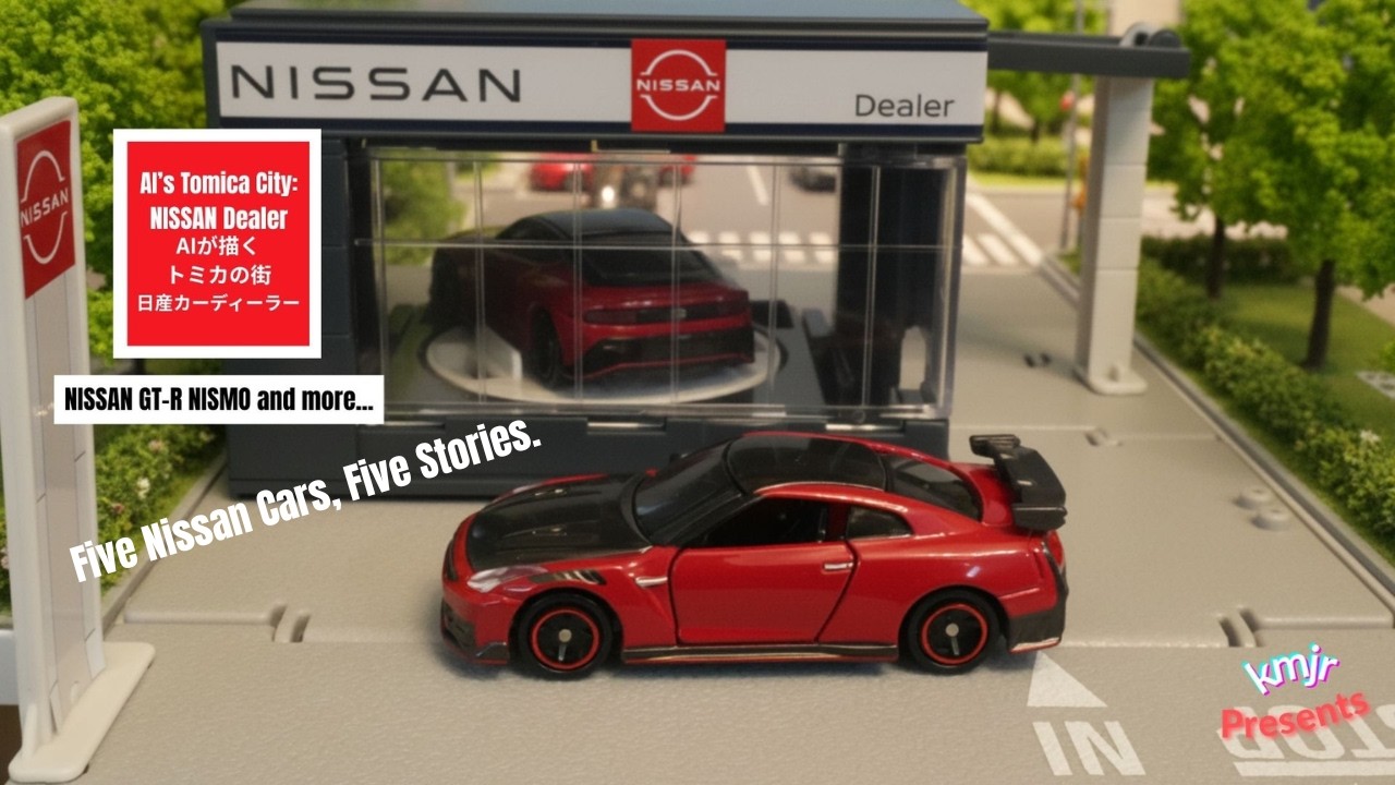 AIが描くトミカの街｜日産カーディーラー&日産車5台の物語 | AI's