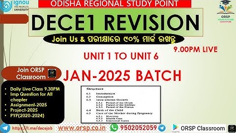 DECE1 REVISION I UNIT 1-5 | DECE Live Class  |JAN 2025 BATCH | IGNOU |DECE ASSIGNMENT & PROJECT |