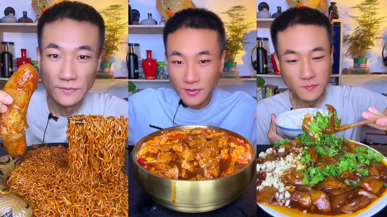 Mukbang # 05 Challenge Eating Rice 🍚 with food Spicy 🔥🥵 Noodles 🍜 🍖🥓 Meat#noodles #yummy #cook 