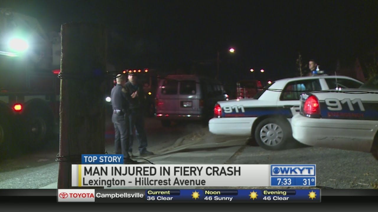 Man injured in fiery Lexington crash - YouTube