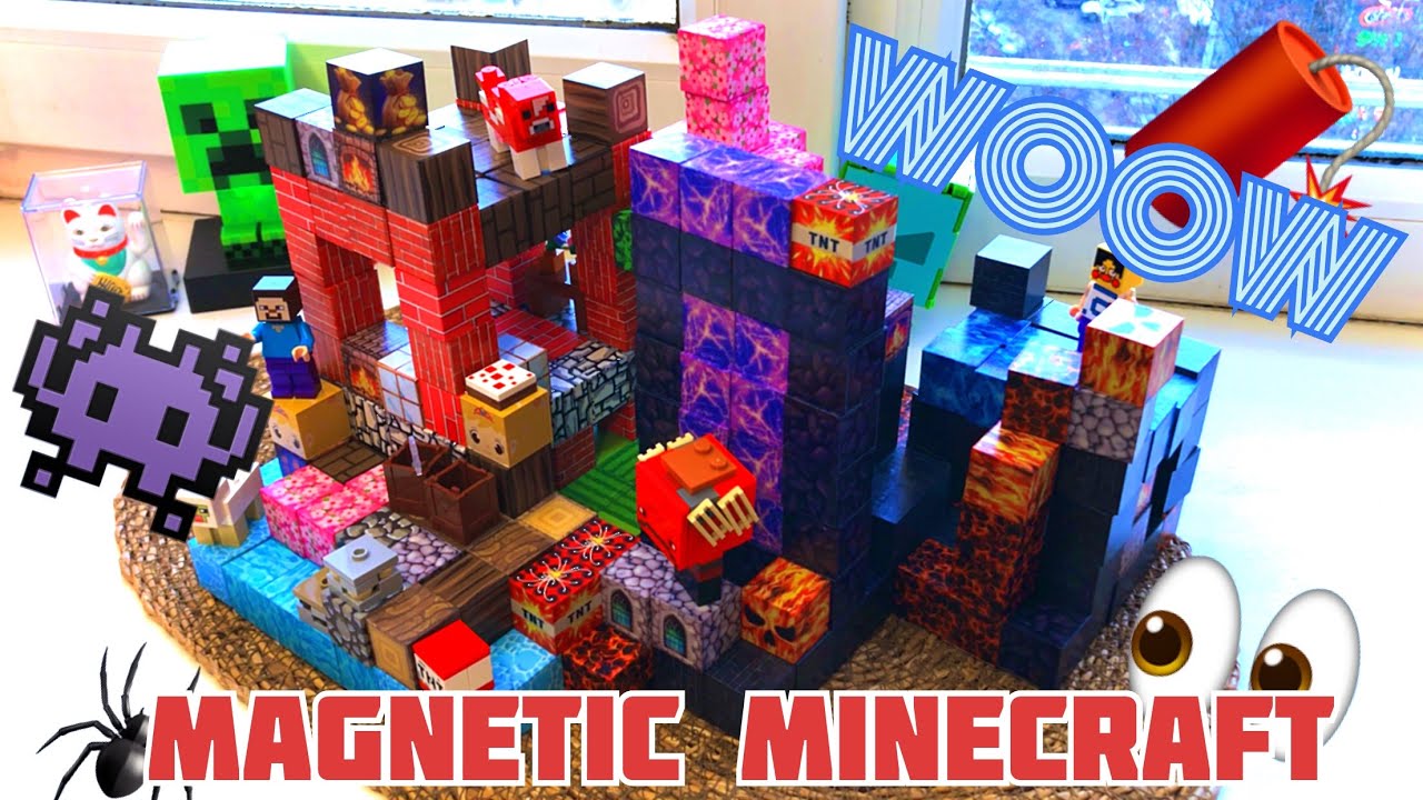 MAGNETIC Minecraft Blocks Build a HOUSE 🧲🏠 + NETHER PORTAL 🔥