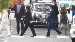The Beatles WALKING on Abbey Road Zebra Crossing for The Beatles Biopic