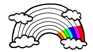 How to Draw a Rainbow and Clouds with Raindrops Easy 🌈🌧