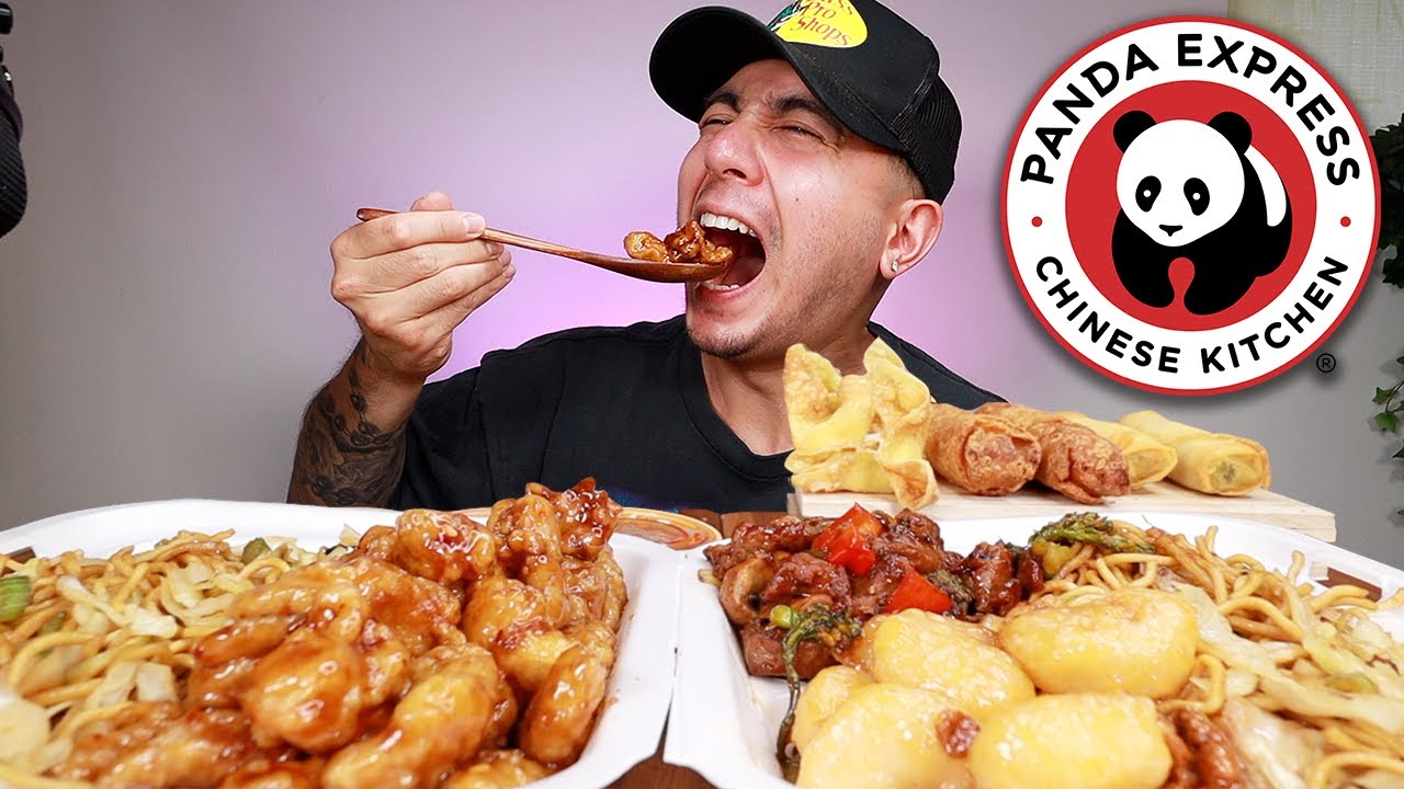 PANDA EXPRESS MUKBANG | ORANGE CHICKEN + BLACK PEPPER ANGUS STEAK | CHICKEN EGG ROLLS + MORE