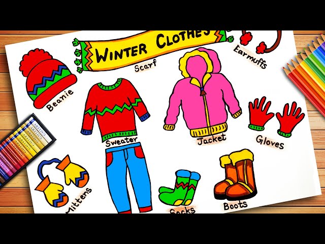 How to draw and colour Winter Season Clothes Easy | Winter Dresses Drawing  | Winter Clothes Drawing