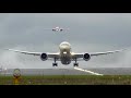 HEAD ON SPRAY Departures & Arrivals on a WET Runway at Manchester Airport- 787,777,737,A320N