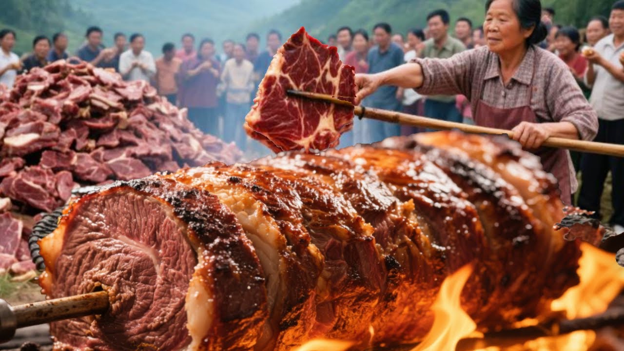 广东清远大山里的碳火烤牛肉，一斤卖60元有千年历史，每天来尝鲜的人挤着排队#麦总去哪吃