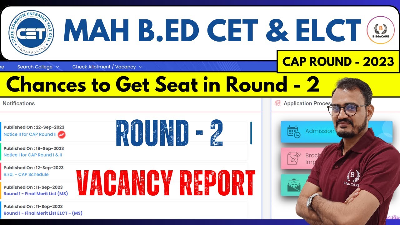 MAH B.ED CET & ELCT - 2023 | ROUND 2 VACANCY Report | Chances? 