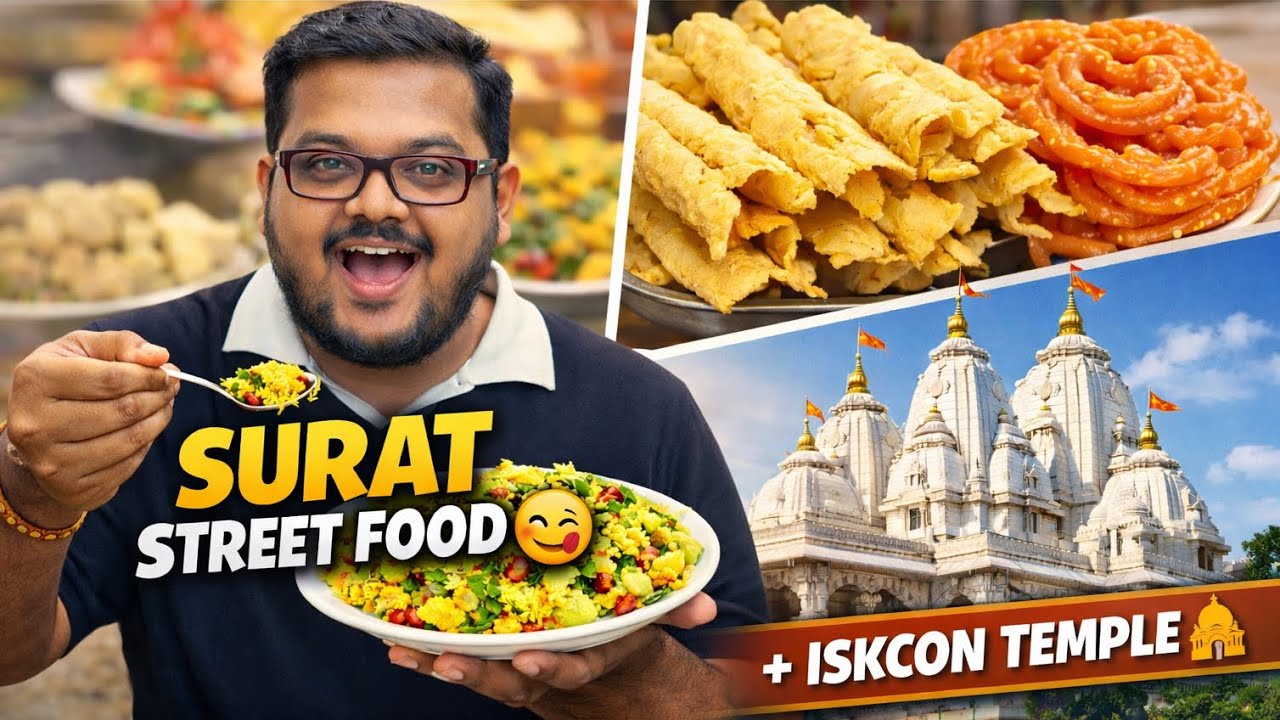Surat Street Food + Spiritual Stop 🛕 | Gujarat Travel Vlog