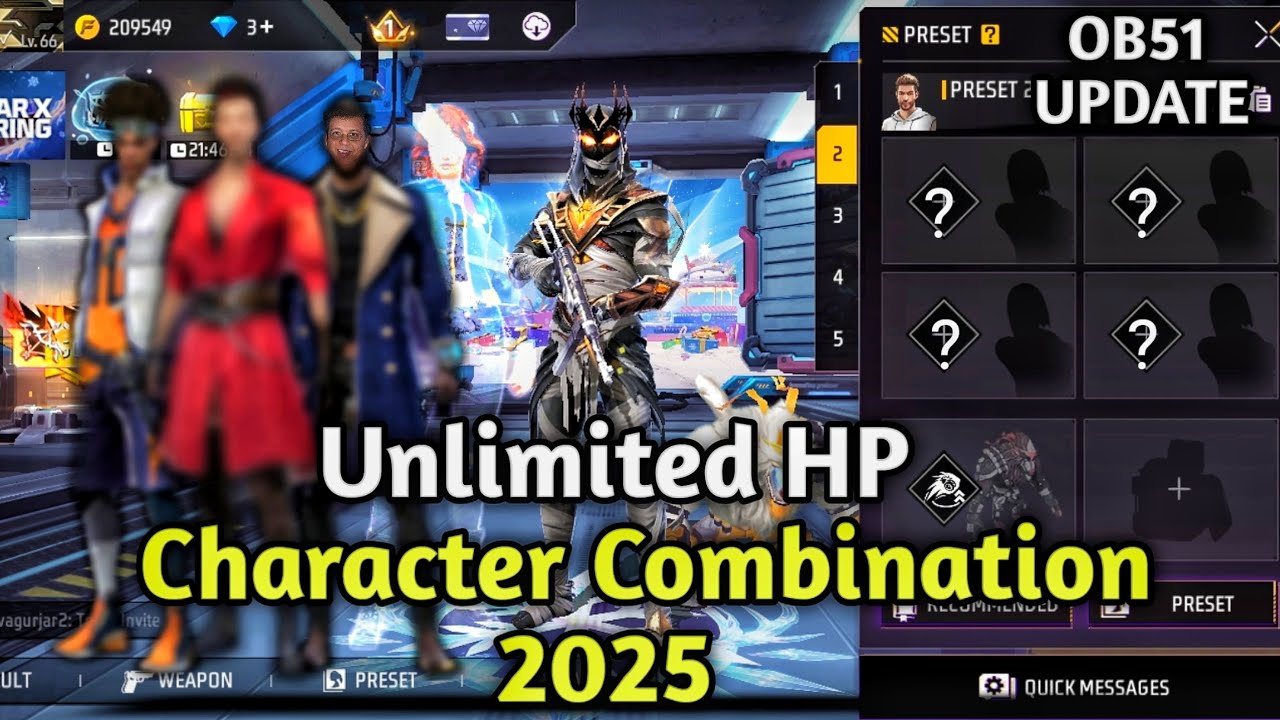 Unlimited HP Best Character+loadout Combination 2025 Ob51 || Garena free fire max