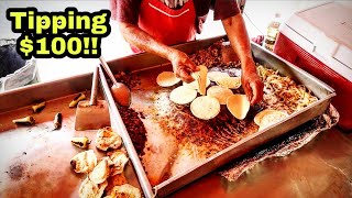 Street Food MEXICO *Tacos* Generous TAQUERO Gives Back $100 Dollar Tip!! Teaching Me A Lesson!!