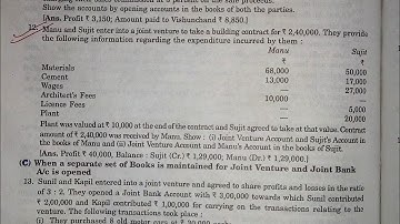 Sol. of ques no. 12,13,14,15,16 & 17 of Joint Venture Accounts, B.Com Part 1, Dr. SK Singh, Accounts