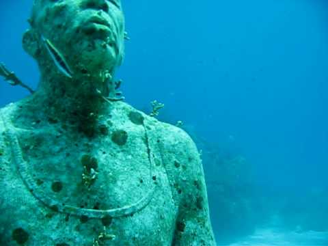 Underwater Sculpture Manchones Reef By Isla Mujeres Youtube