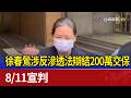 徐春鶯涉反滲透法辯結200萬交保 8/11宣判