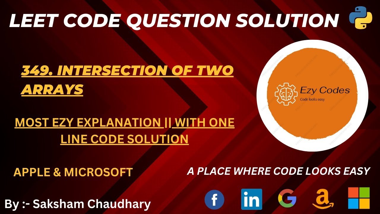 349. Intersection of two arrays || Hindi explanation || Python 3 || Big ...