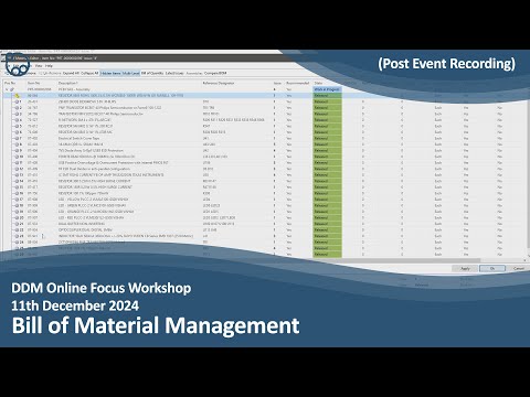 DDM Focus Workshop - Bill of Material Management - video from DesignDataManager