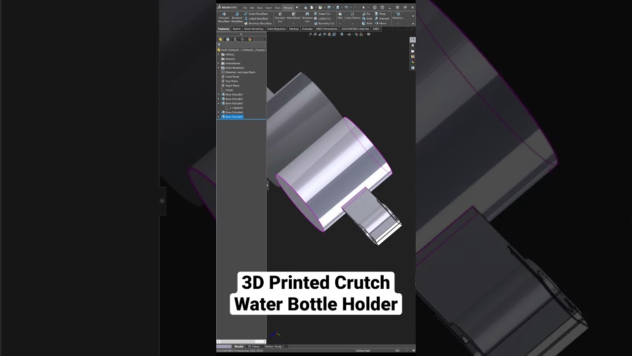 3D Printed Water Bottle Holder for Crutches - #solidworks #3dprinted #stratasys #f370 #shorts