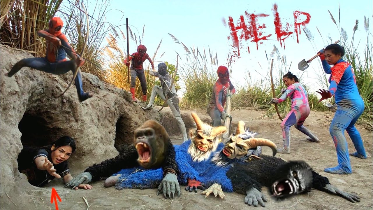 5 отважных героев Человека-паука сражаются, чтобы уничтожить 4 гигантских, ужасающих плотоядных