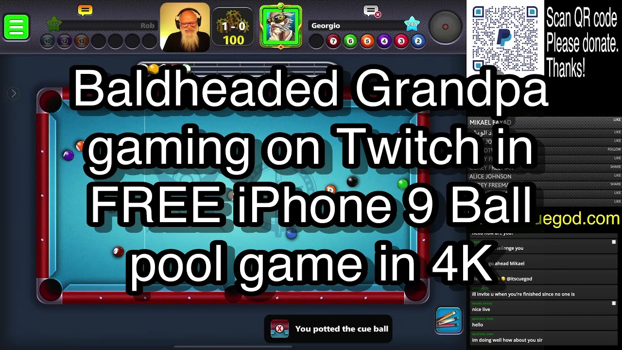 Baldheaded Grandpa gaming on Twitch in FREE iPhone 9 Ball pool game in 4K 🎱🎱🎱 8 Ball Pool 🎱🎱🎱