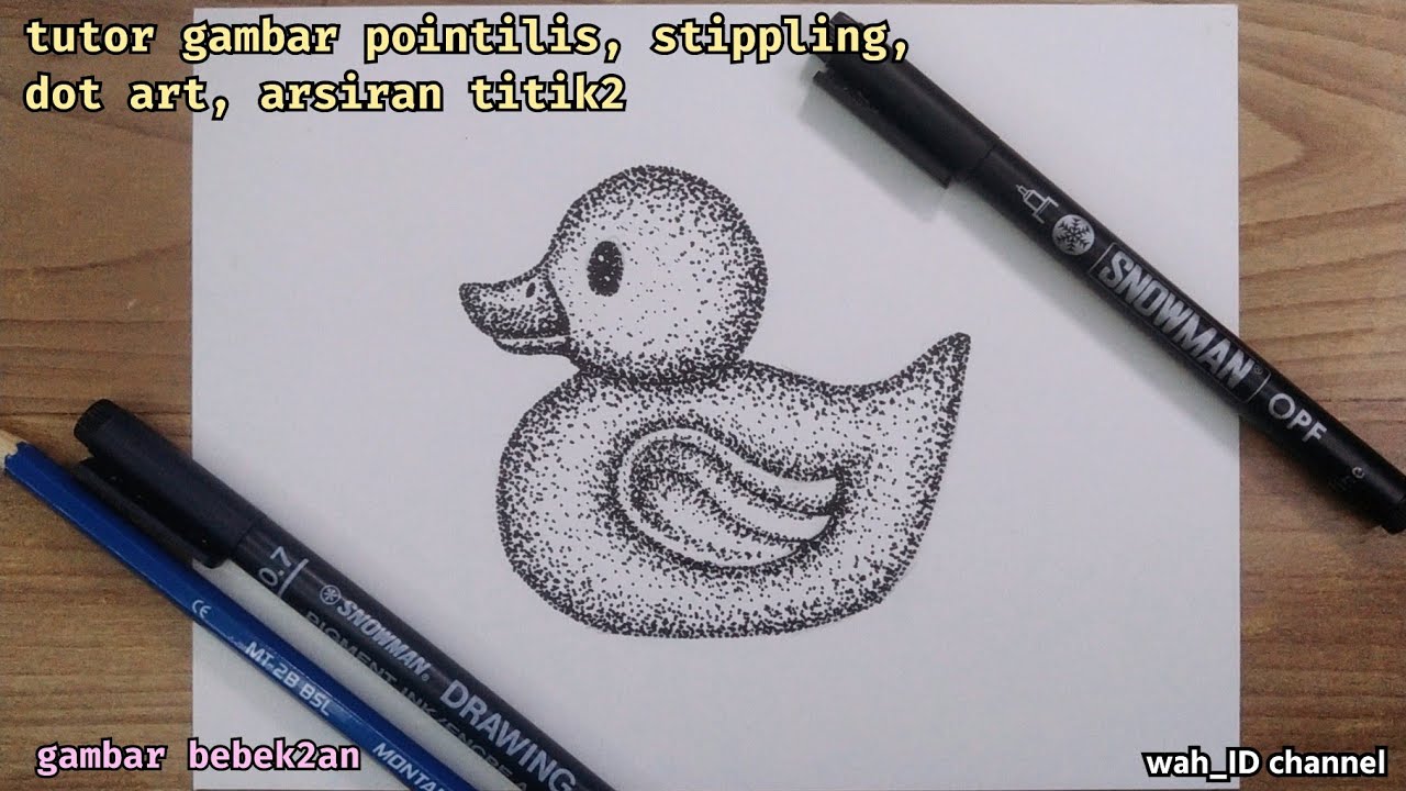gambar mainan bebek2an | teknik pointilis | stippling | dott art | arsiran titik2 pakai drawing pen