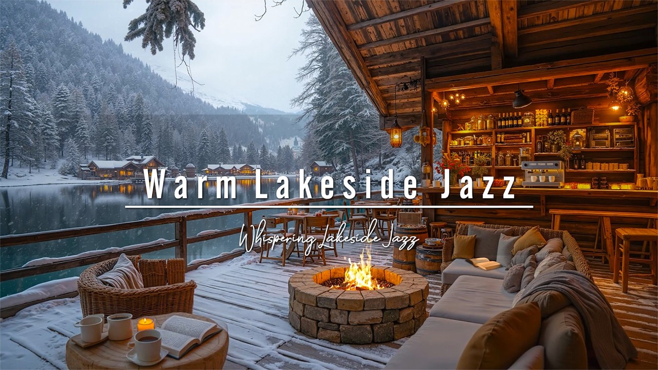 Lakeside Cabin Jazz by the Fireplace ❄️ Cozy Snowy Coffee Shop Porch for Study & Stress Relief ☕