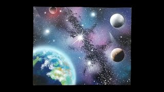 Earth And Moon Four Planet Galaxy Spray Paint Art