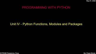 Python Functions, Modules and Packages - Programming with Python (MSBTE)