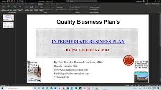 Intermediate Business Plan Example - Quality Business Plan - By: Paul Borosky, MBA.