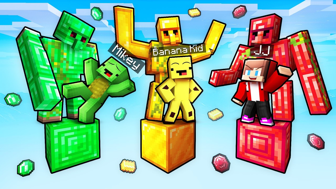 JJ and Mikey: ONE BLOCK GOLEM BATTLE in Minecraft...