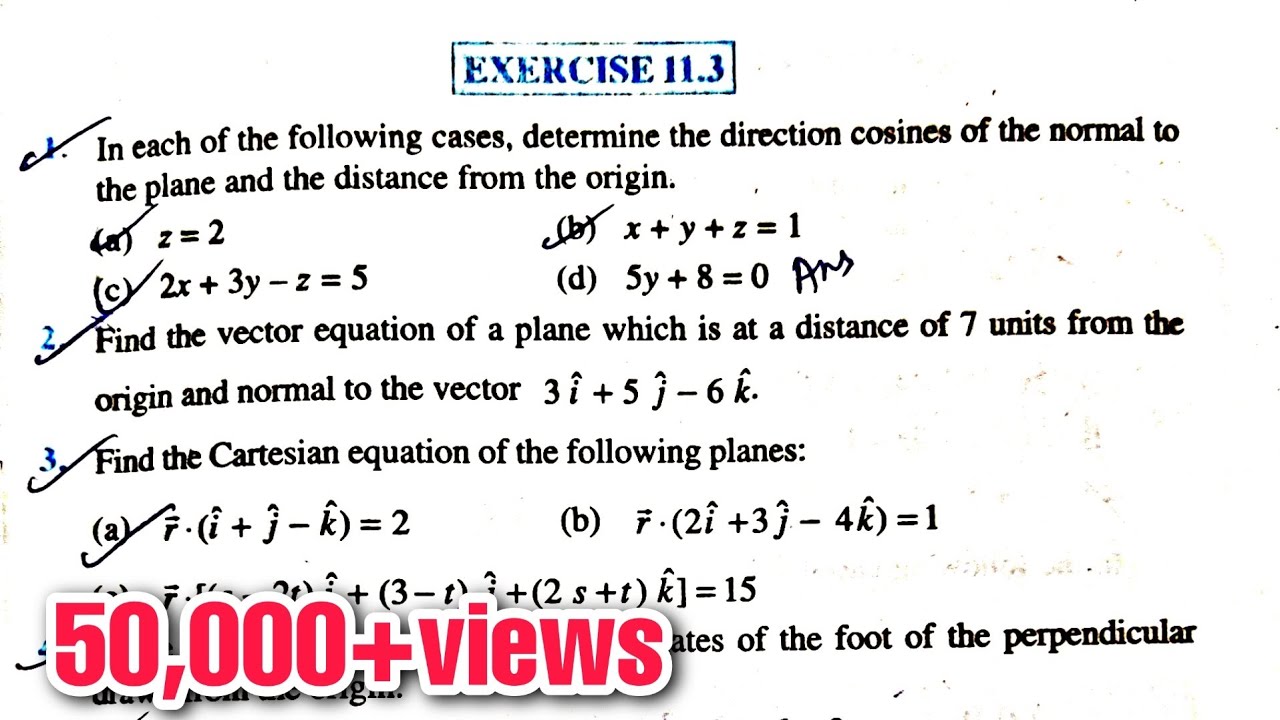 12th (NCERT) MATHEMATICS-THREE DIMENSIONAL GEOMETRY|EXERCISE 11.3 (PART-1) | GENIUS LEARNING (HINDI)