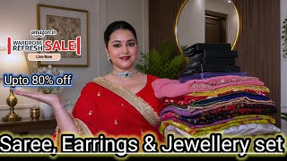 Amazon sale upto 80% off Saree , jewellery set & Earrings haul 