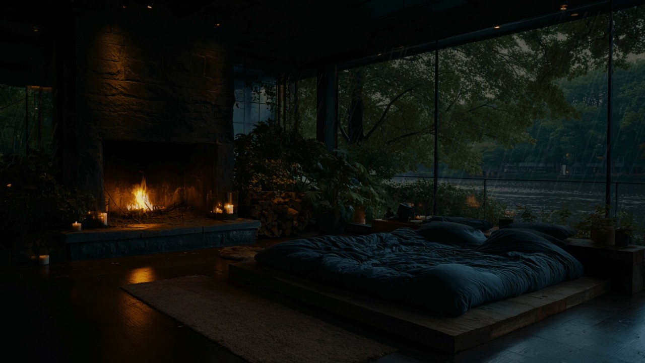 Fireside Rain Retreat – 10 Hours of Cozy Fireplace & Rain for Deep Sleep