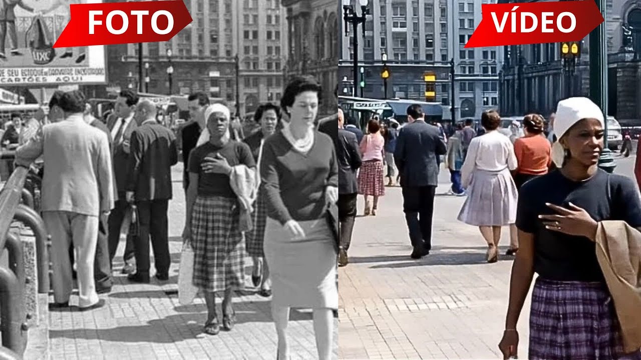 Fotos da São Paulo antiga trazidas à vida com inteligência artificial.