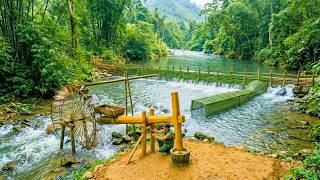Primitive Spring Water Driven Grinding Mill Construction For Off Grid Forest Farm Animal Feed System