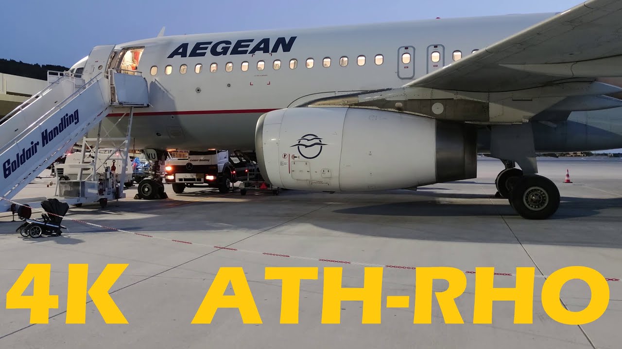 AEGEAN/OLYMPIC A320 Flight to Rhodes - Amazing Engine Sound - Wing View ATH Takeoff, RHO Landing -4K